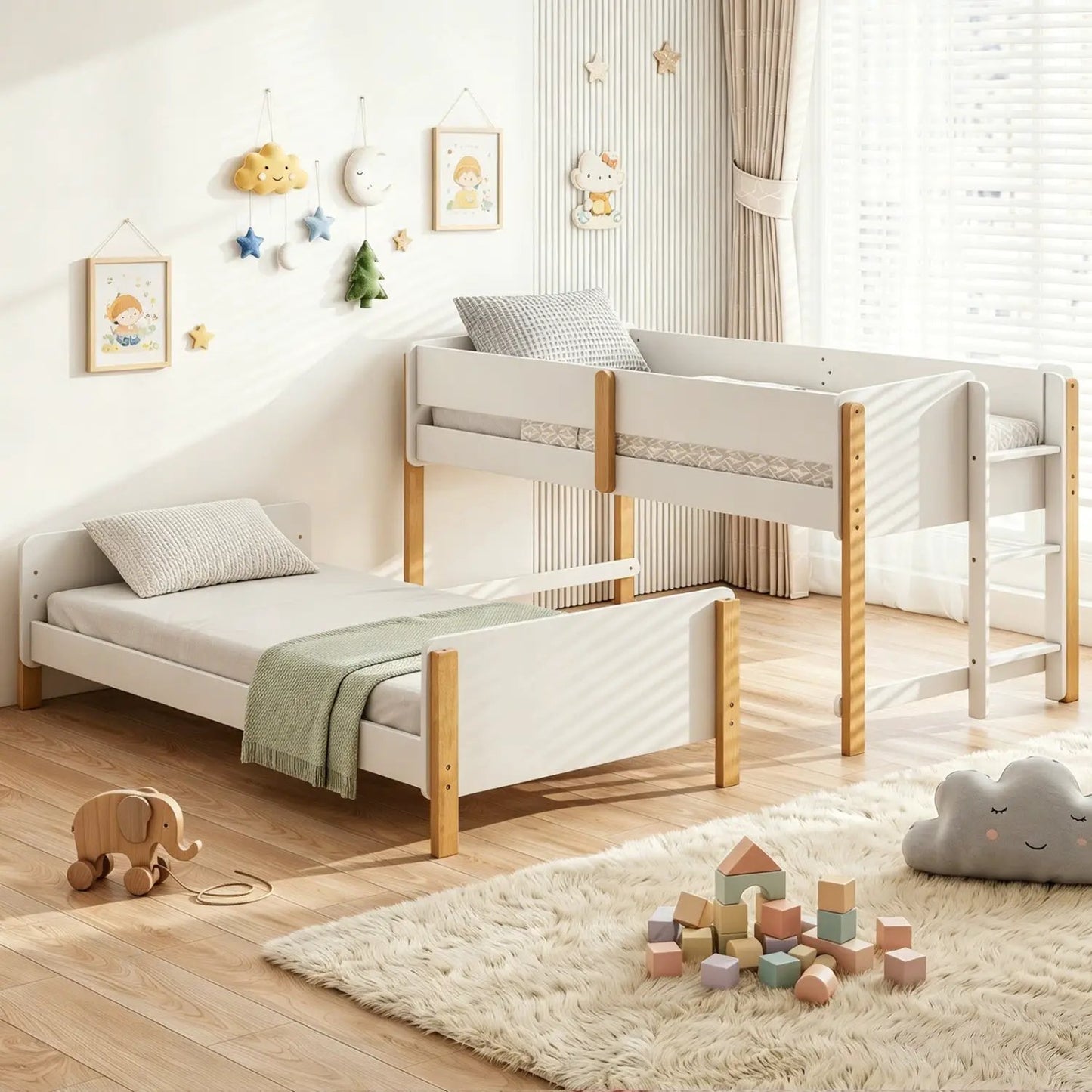 Twin Over Twin Bunk Bed With Convertible Design