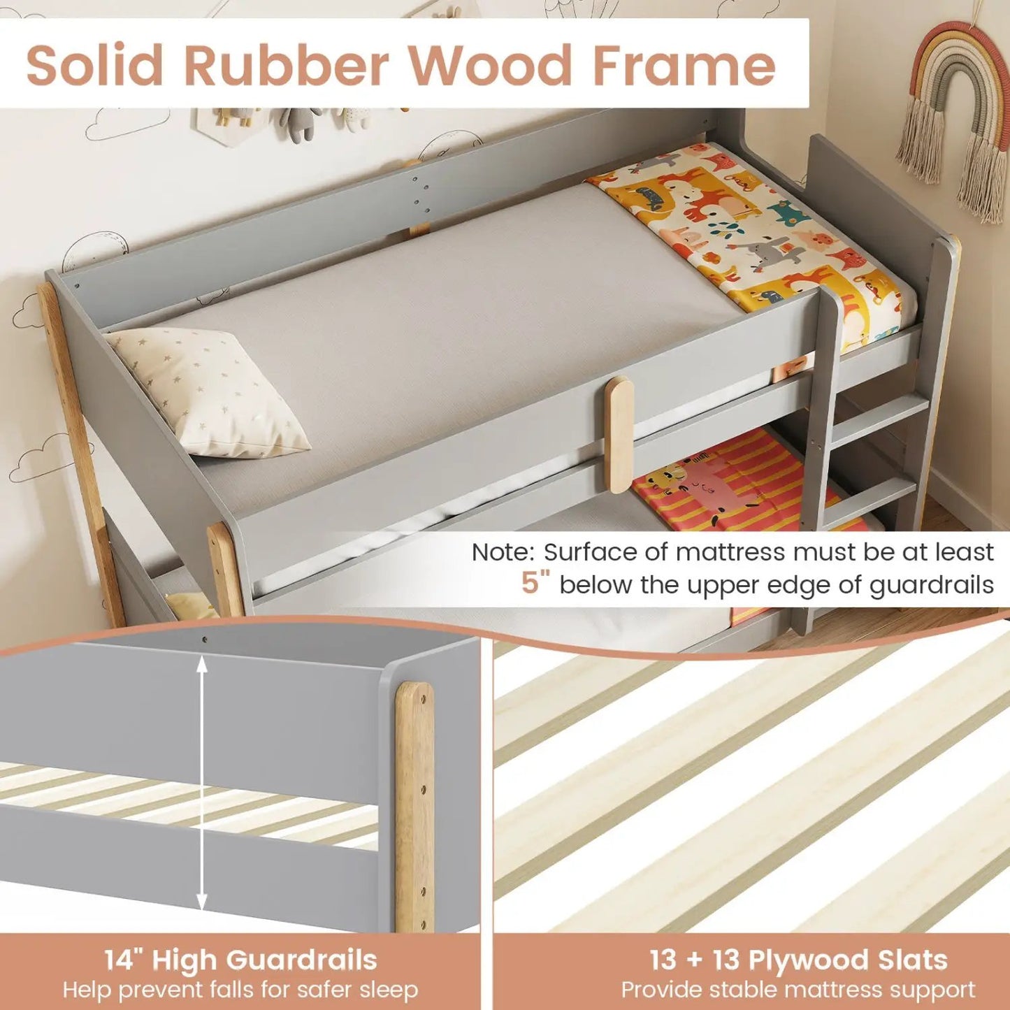 Twin Over Twin Bunk Bed With Convertible Design