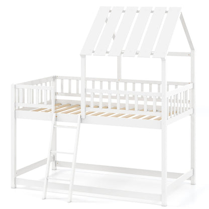 Twin Over Twin House Bunk Bed with Roof and Full-length Guardrails for Kids Teens Boys Girls - Tampa Home & Garden Store
