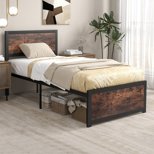 Twin Size Bed Frame Metal with High Headboard and Mute Bars-Twin Size - Tampa Home & Garden Store