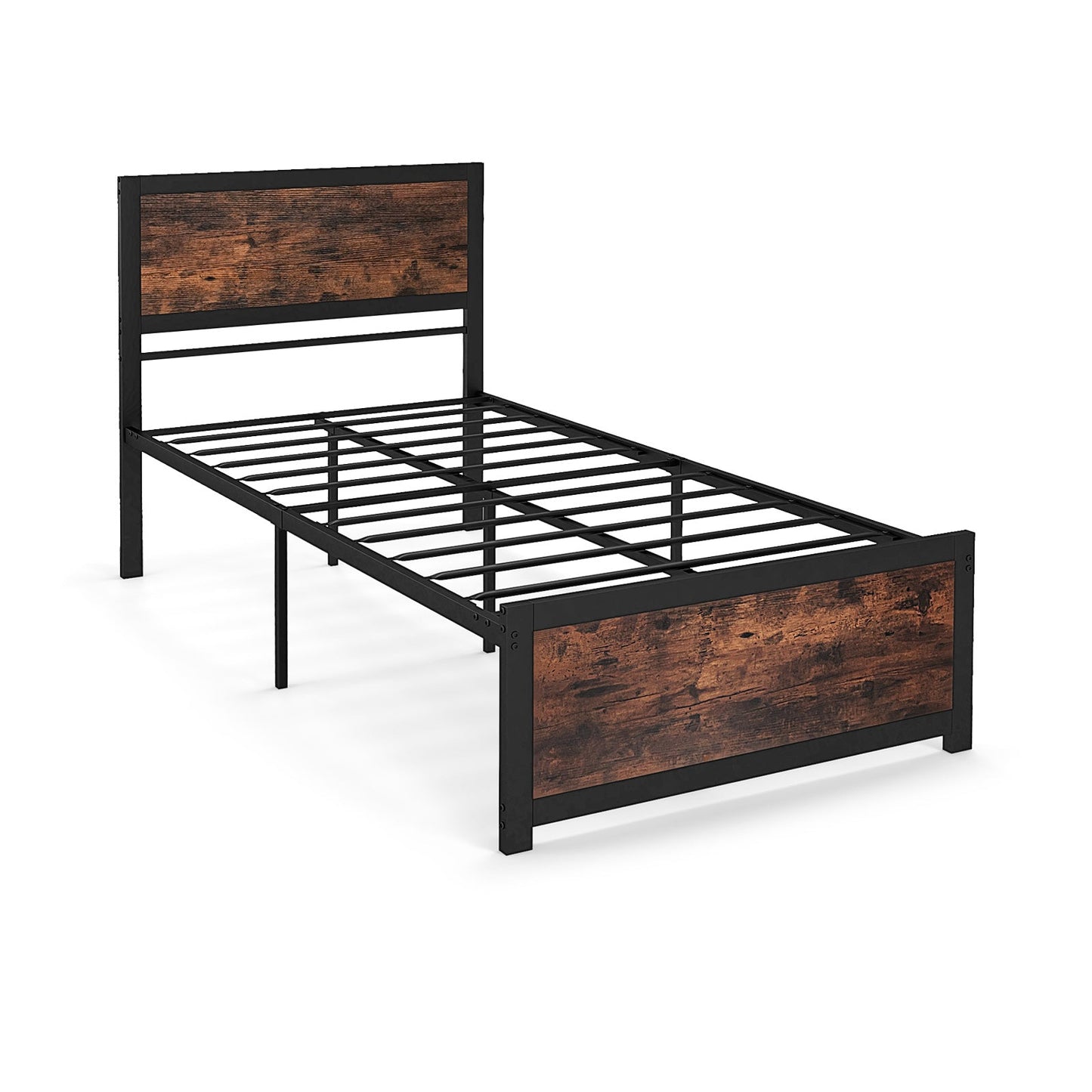 Estructura de cama individual de metal con cabecero alto y barras silenciosas - Tamaño individual