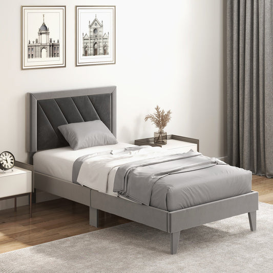 Twin/Full/Queen Platform Bed with High Headboard and Wooden Slats - Tampa Home & Garden Store