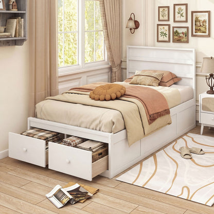 Twin Size Bed Frame with Storage Drawers and Headboard