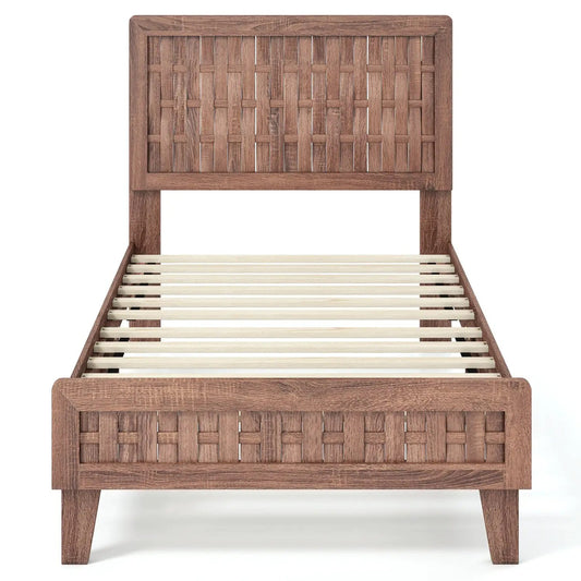 Twin Bed Frame Mid Century With Woven Headboard