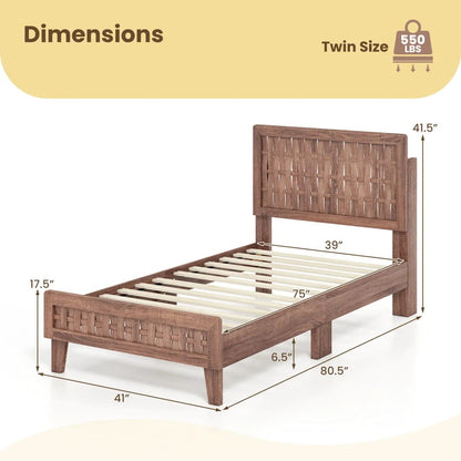 Twin Bed Frame Mid Century With Woven Headboard