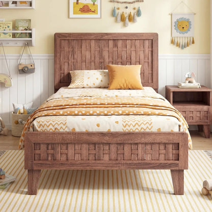 Twin Bed Frame Mid Century With Woven Headboard