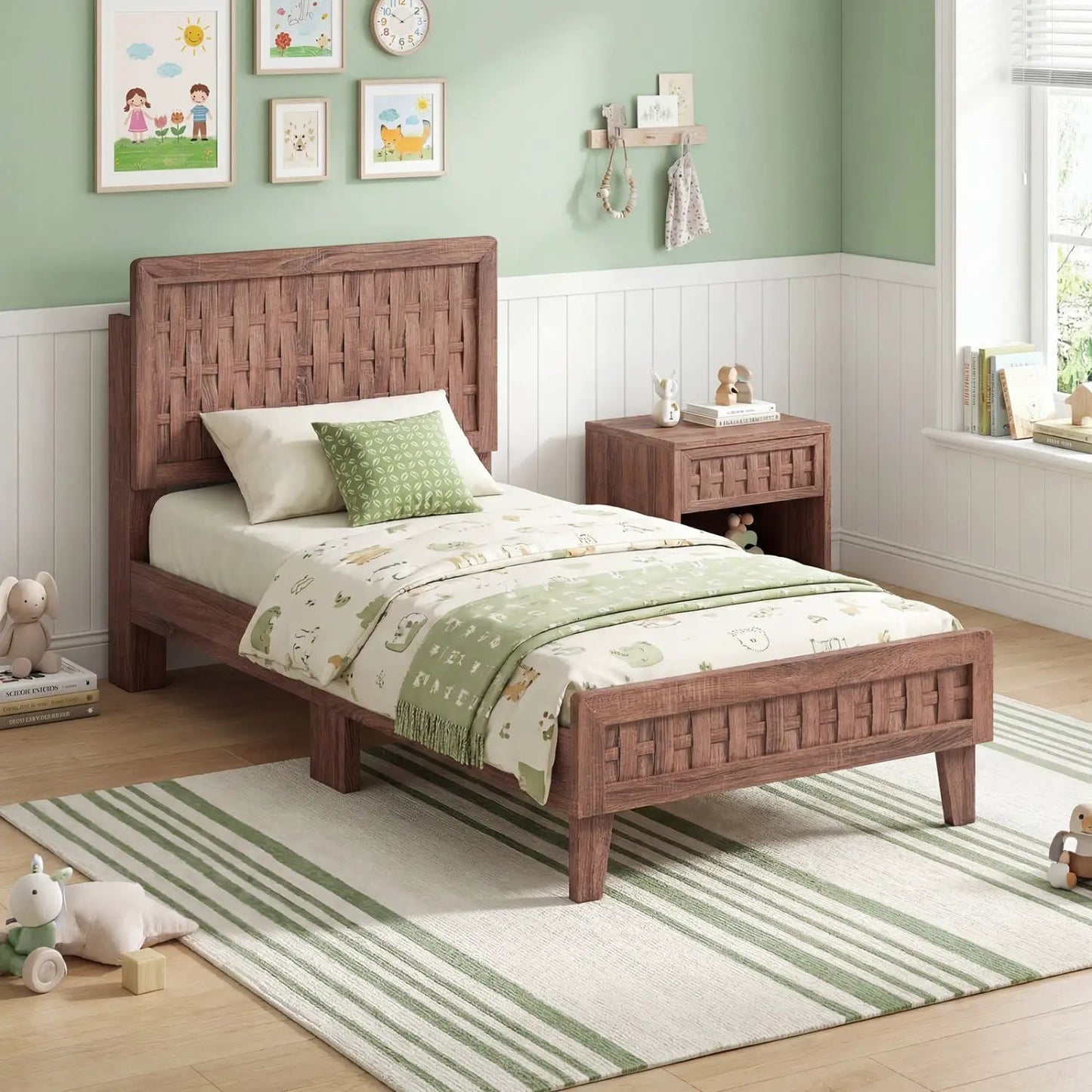 Twin Bed Frame Mid Century With Woven Headboard