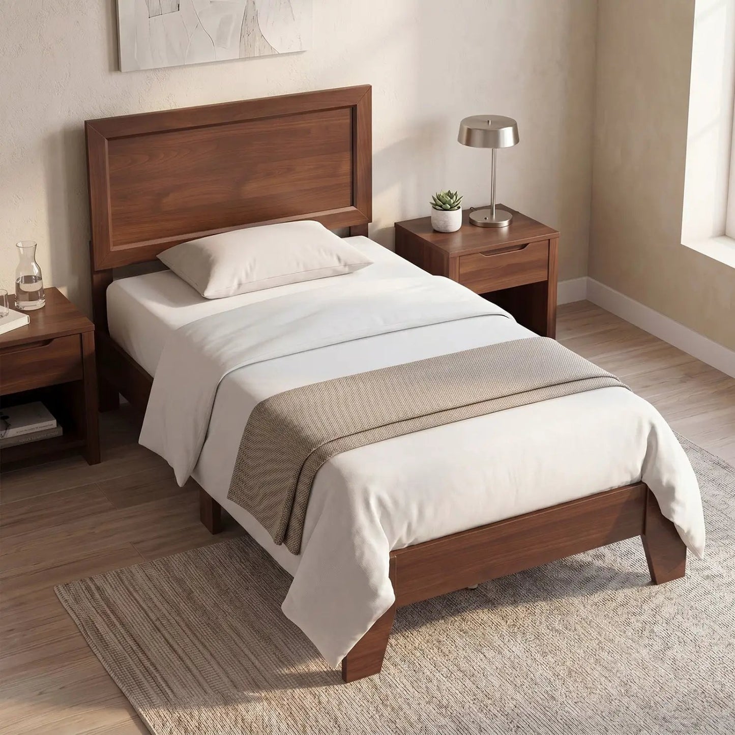 Twin Platform Bed Frame with Headboard Sturdy