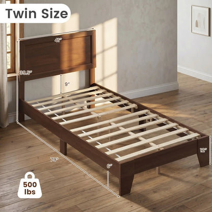 Twin Platform Bed Frame with Headboard Sturdy