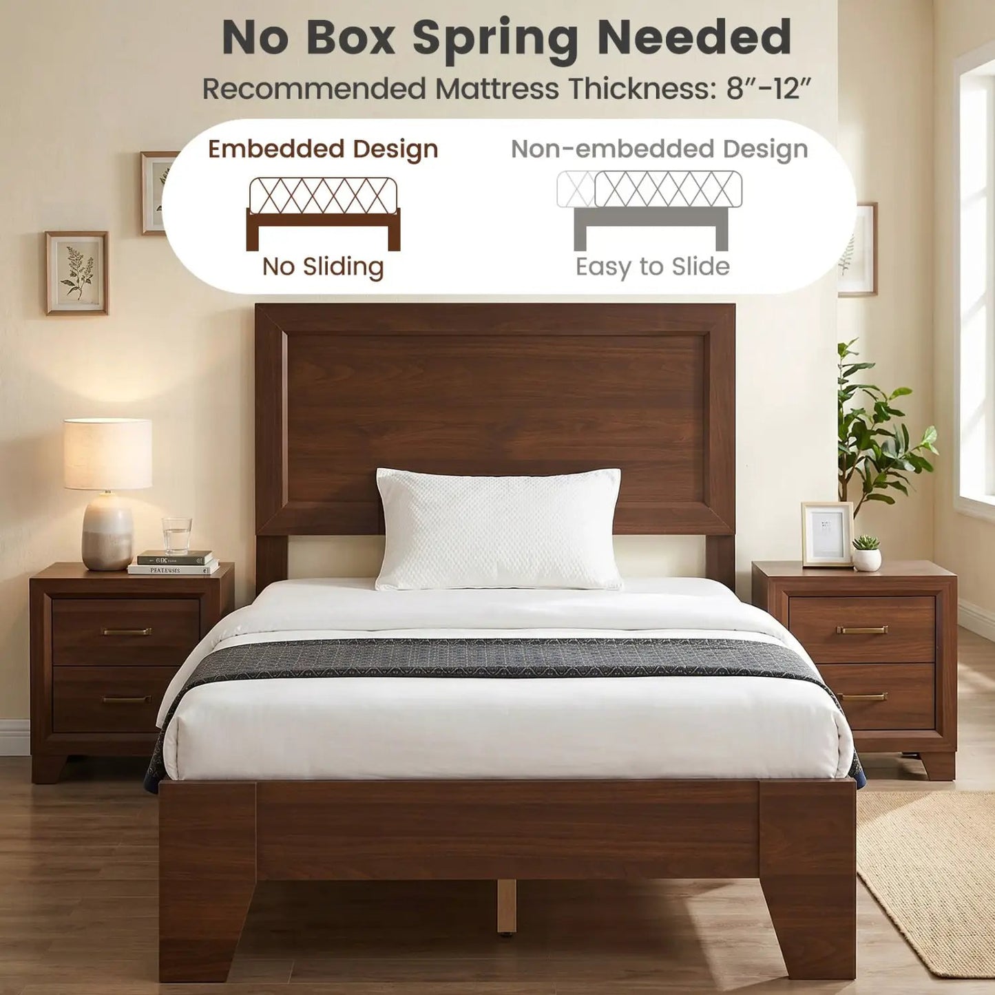 Twin Platform Bed Frame with Headboard Sturdy