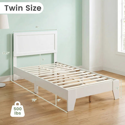 Twin Platform Bed Frame with Headboard Sturdy