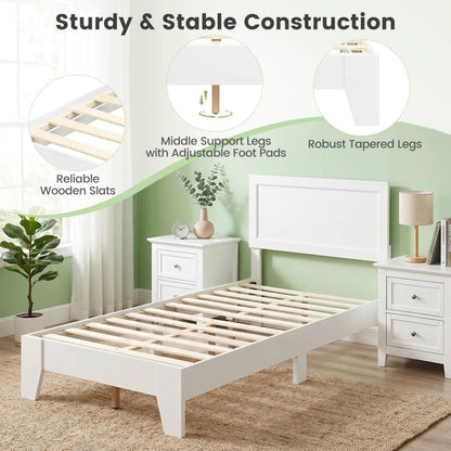 Twin Platform Bed Frame with Headboard Sturdy