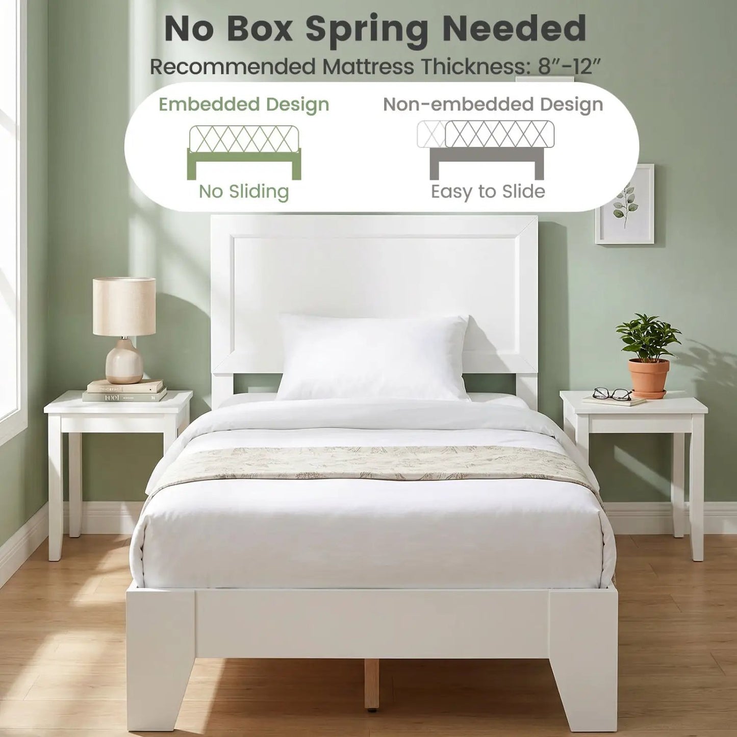 Twin Platform Bed Frame with Headboard Sturdy