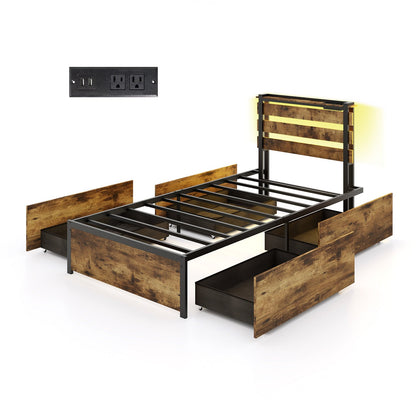 Base de Cama Tamaño Completo/Queen/Individual con Cajones, Luces LED y Puertos USB - Tamaño Completo