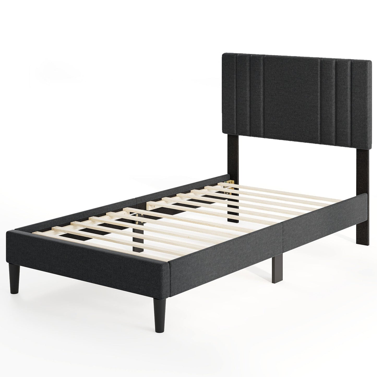 Full/Queen/Twin Size Bed Frame with Vertical Channel Tufted Headboard and Wooden Slats-Full Size