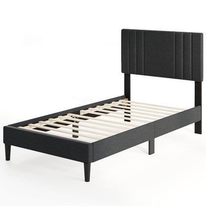 Full/Queen/Twin Size Bed Frame with Vertical Channel Tufted Headboard and Wooden Slats-Full Size