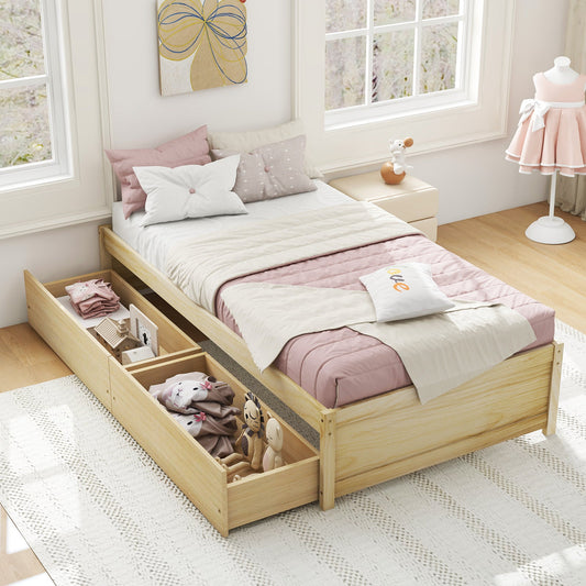 Twin Size Captain Bed with 2 Drawers and Slats Support-Natural - Tampa Home & Garden Store