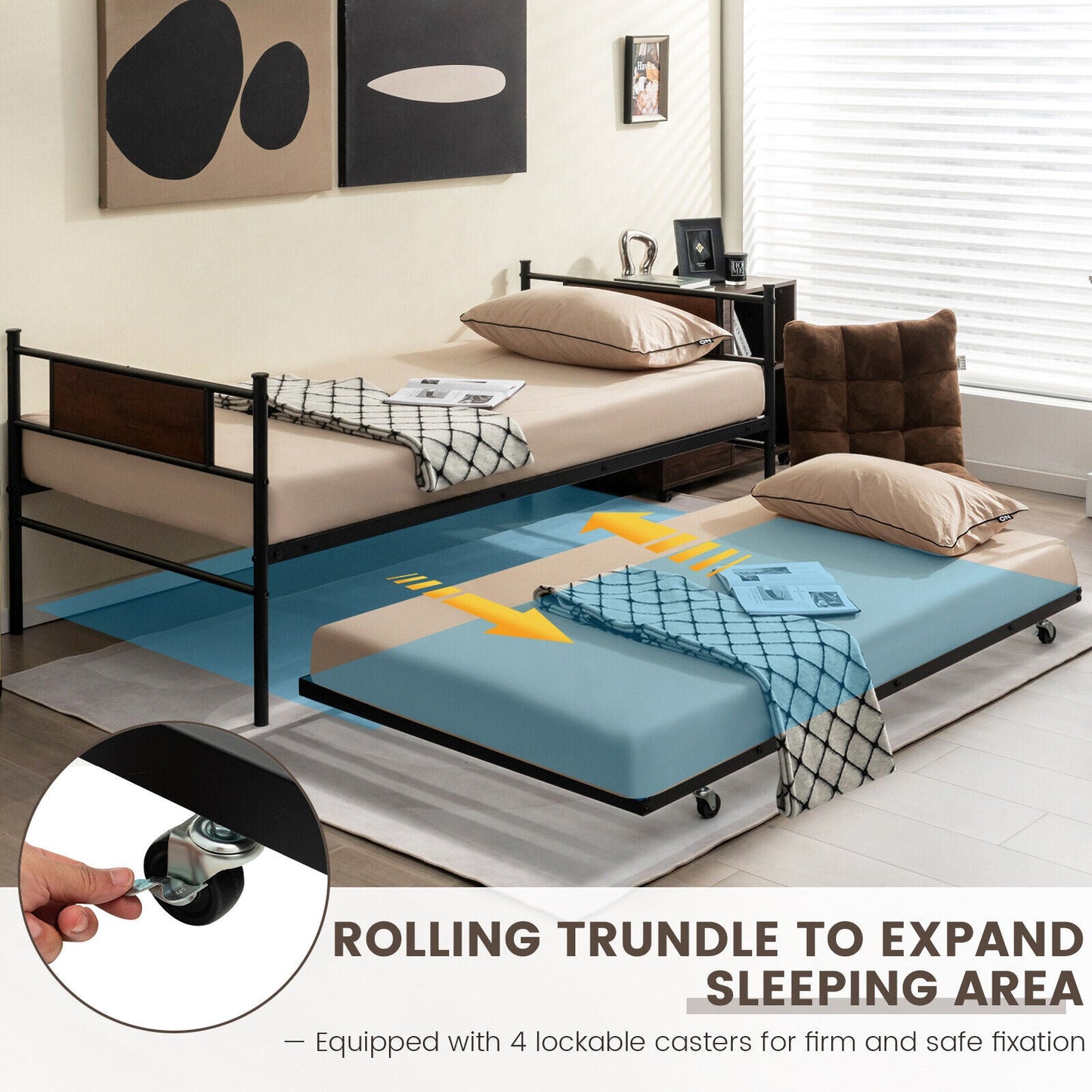 Base de cama nido doble 2 en 1 con cama auxiliar extraíble