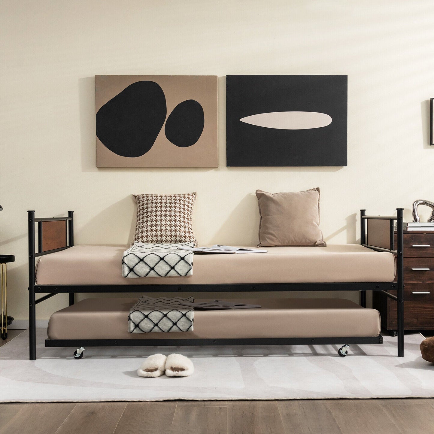 Base de cama nido doble 2 en 1 con cama auxiliar extraíble