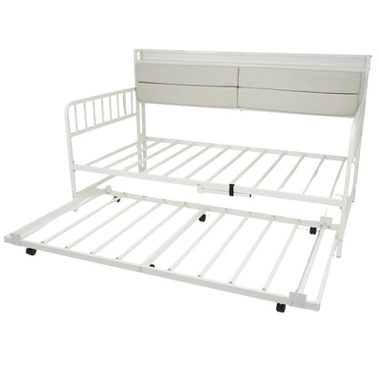 Twin Size Daybed with Trundle and Metal Bed Frame with Headboard