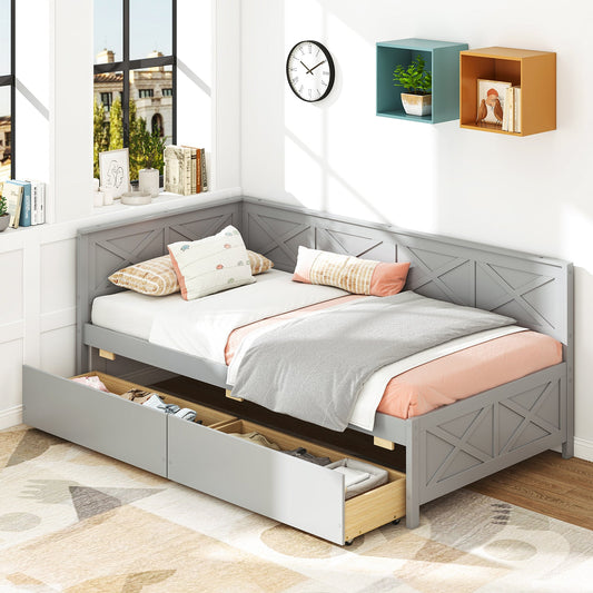 Twin Size Daybed with 2 Storage Drawers No Box Spring Needed-Gray - Tampa Home & Garden Store