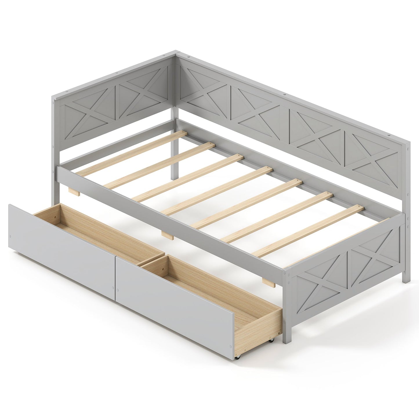 Cama nido individual con 2 cajones de almacenamiento, no necesita somier - Gris