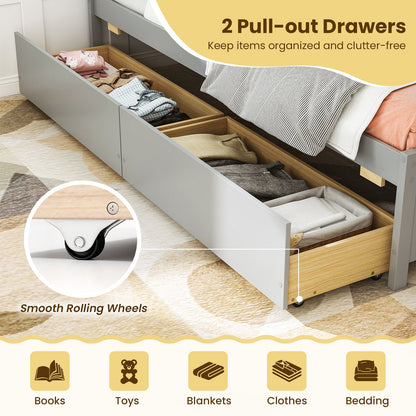 Cama nido individual con 2 cajones de almacenamiento, no necesita somier - Gris