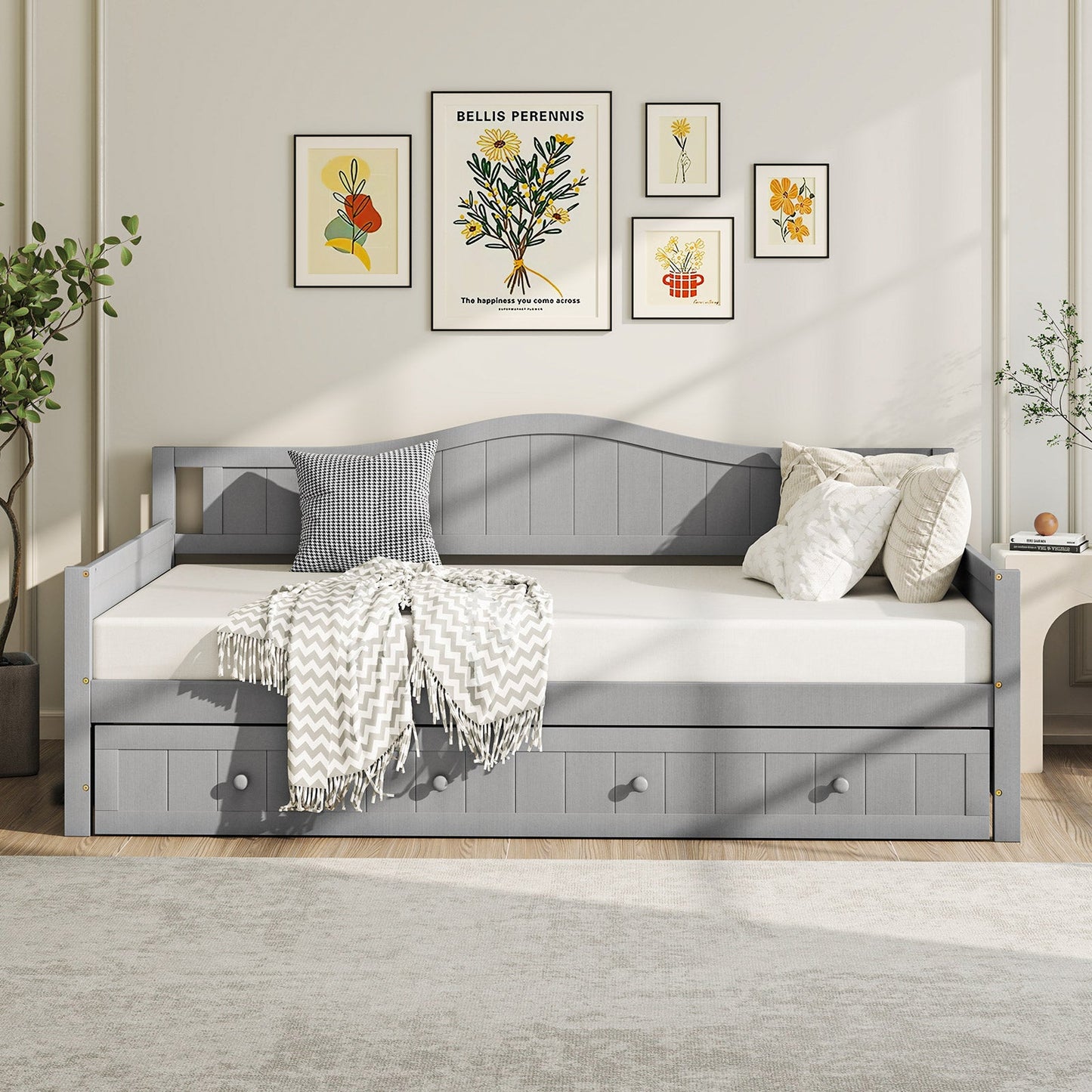 Sofá cama individual con nido y soporte de láminas sobre ruedas - Gris