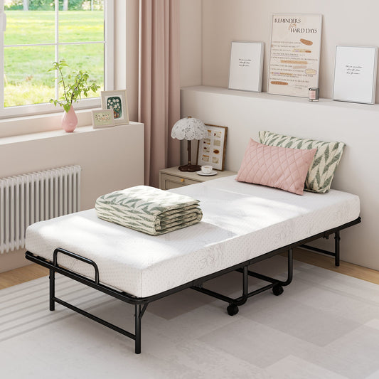Twin Size Folding Bed with 5-Inch Mattress Rollaway Guest Bed with Memory Foam Mattress - Tampa Home & Garden Store