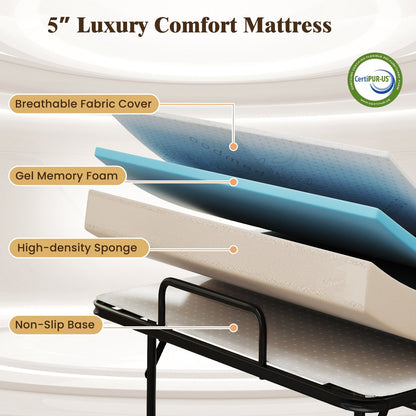 Twin Size Folding Bed with 5-Inch Mattress Rollaway Guest Bed with Memory Foam Mattress