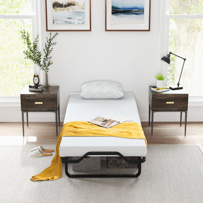 Cama plegable individual con colchón de espuma y ruedas con bloqueo