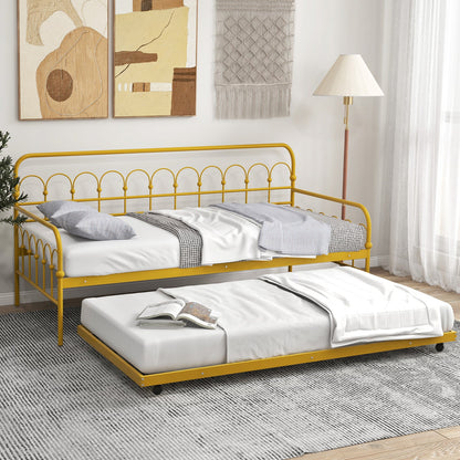 Twin size golden metal daybed with arched headboard, trundle and lockable wheels DirectDeals on Tampa Home & Garden Store
