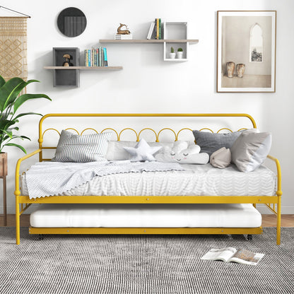Twin Size Golden Metal Daybed with Trundle and Lockable Wheels DirectDeals on Tampa Home & Garden Store