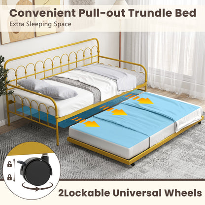 Twin Size Golden Metal Daybed with Trundle and Lockable Wheels by DirectDeals on Tampa Home & Garden Store