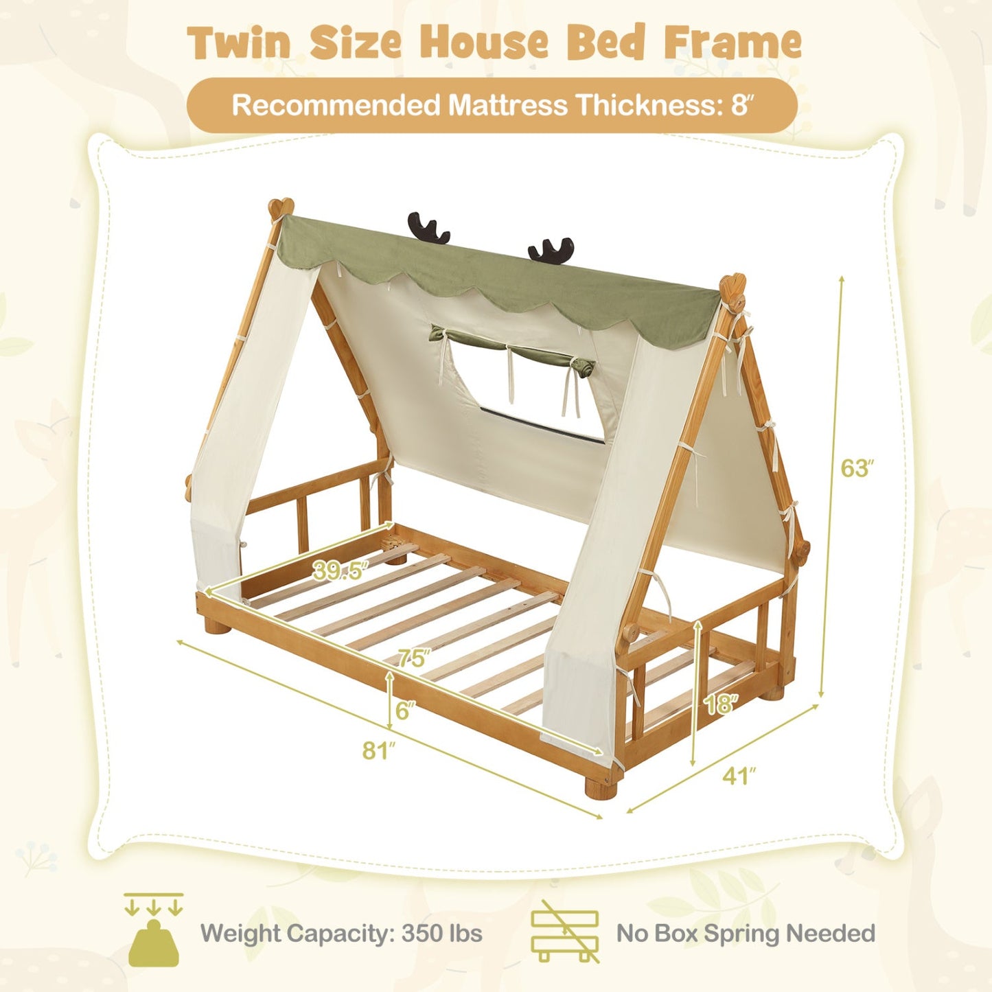 Twin Size House Floor Bed with Tent Canopy