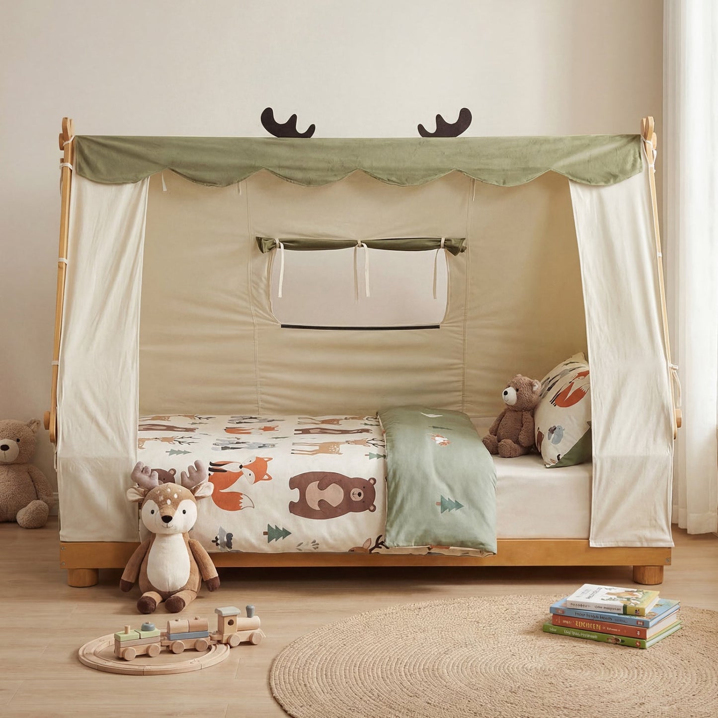 Twin Size House Floor Bed with Tent Canopy