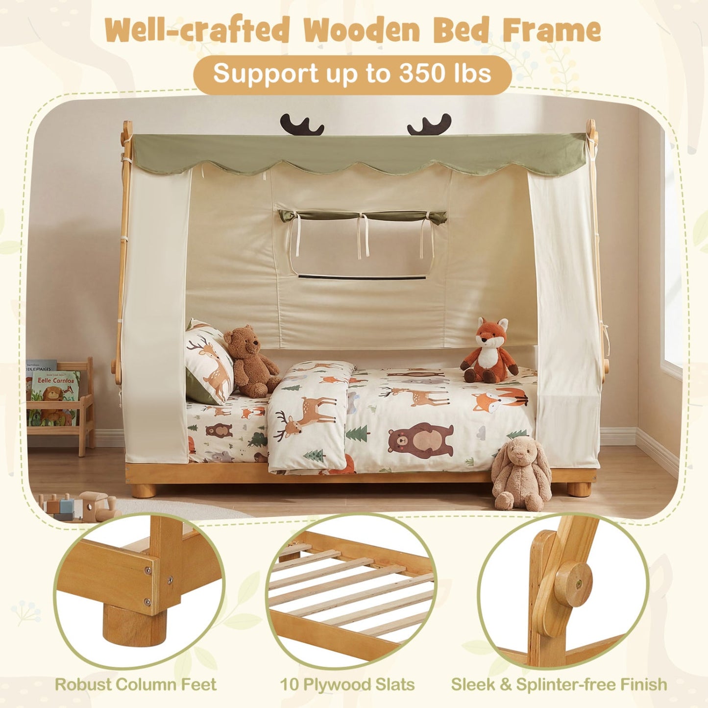Twin Size House Floor Bed with Tent Canopy
