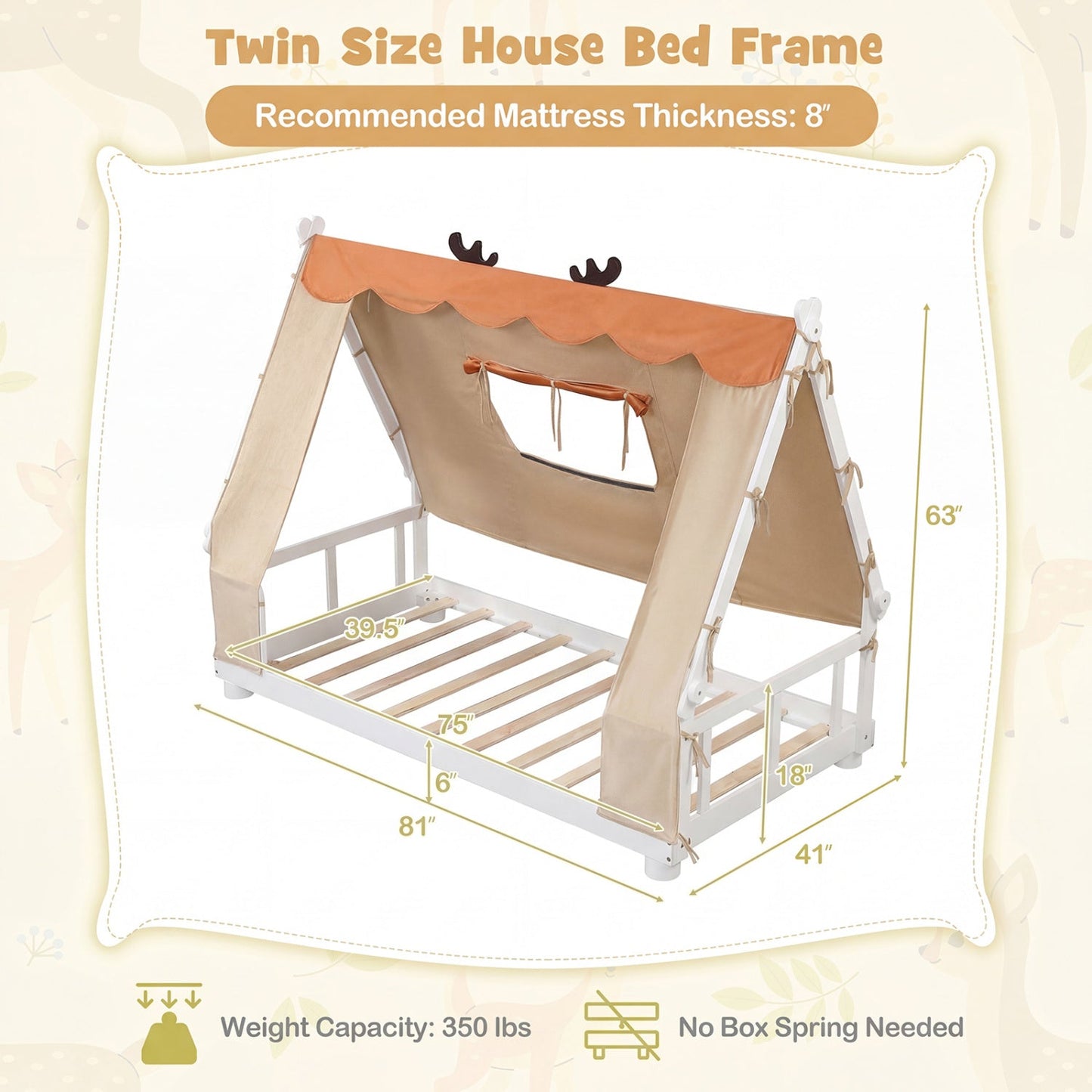 Twin Size House Floor Bed with Tent Canopy