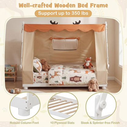 Twin Size House Floor Bed with Tent Canopy