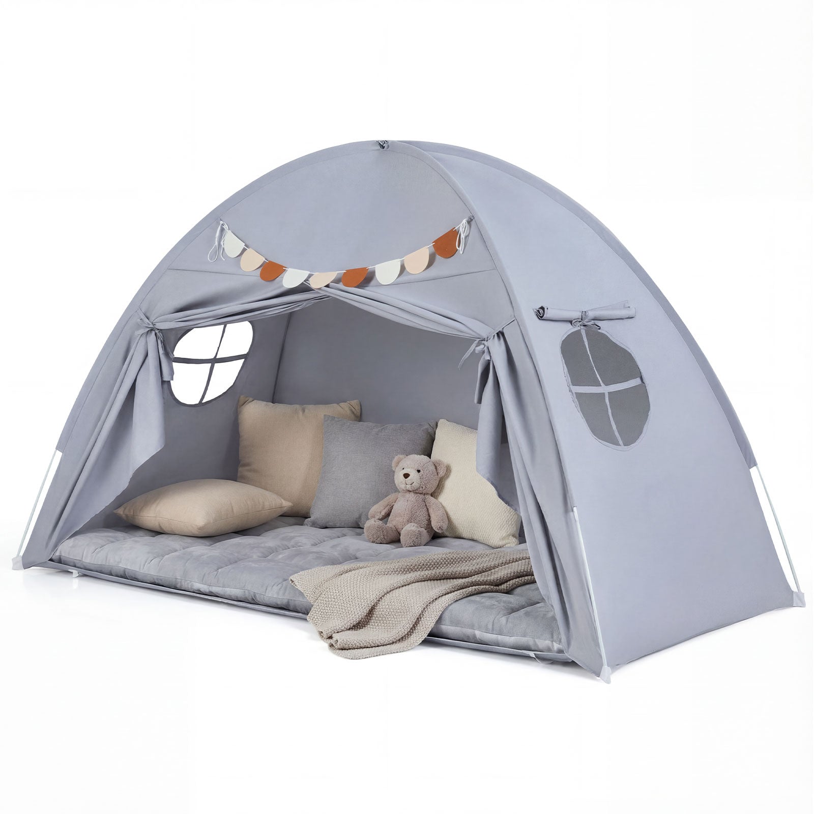 GemGear twin size indoor canopy tent for kids gray with 2 windows and cozy bedding on Tampa Home & Garden Store