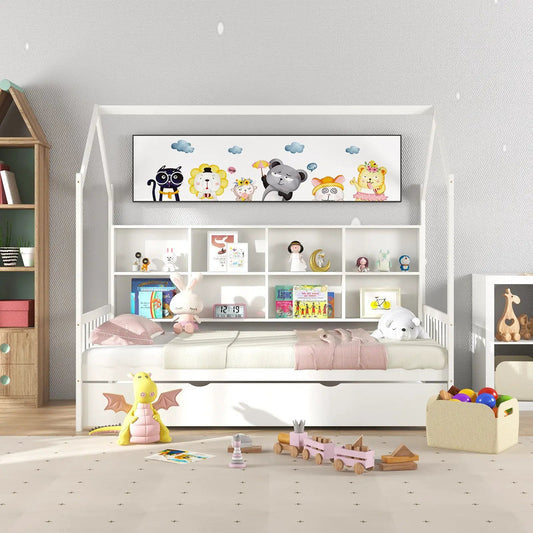 White Montessori twin-size daybed with roof and shelving by DirectDeals on Tampa Home & Garden Store