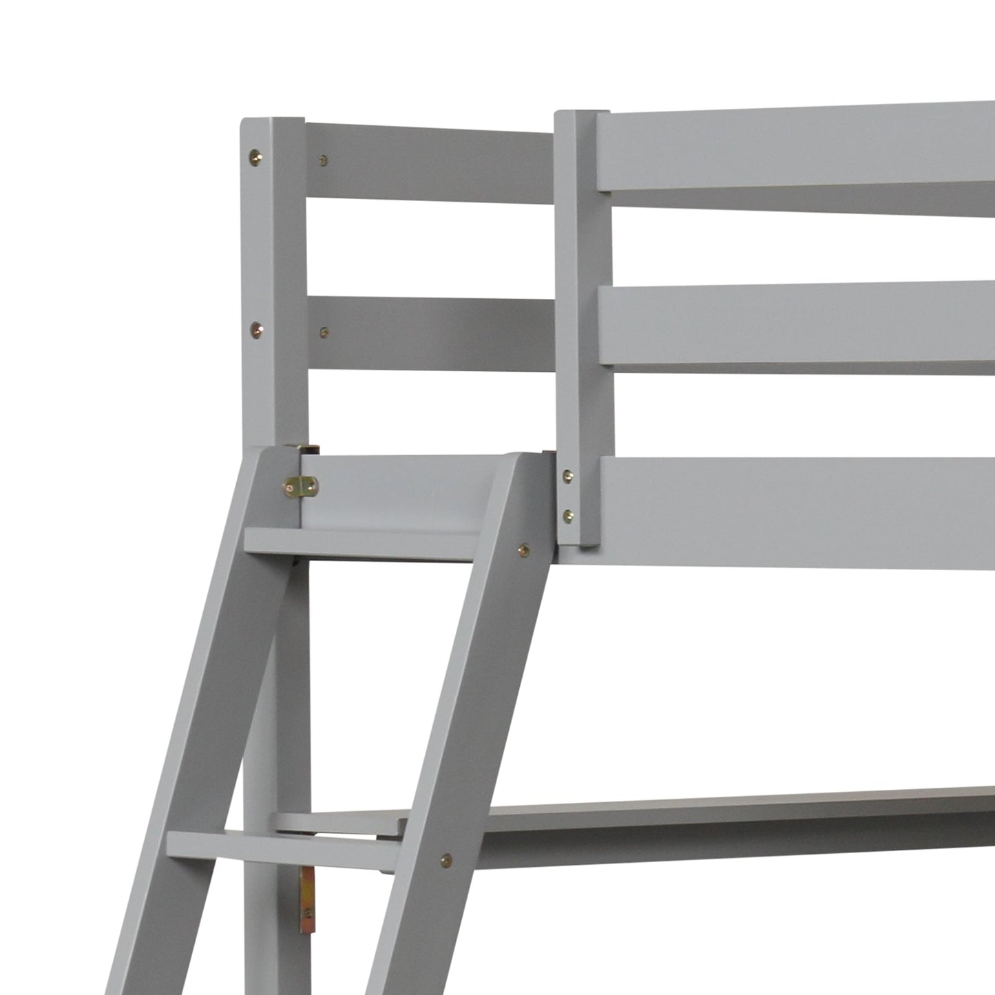 Cama alta individual con escritorio y estanterías para niños y adolescentes - Gris
