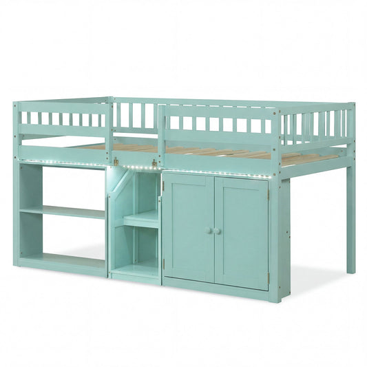 Twin Size Loft Bed with LED Lights and Kids Wooden Bed Frame - Tampa Home & Garden Store