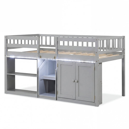 Twin Size Loft Bed with LED Lights and Kids Wooden Bed Frame - Tampa Home & Garden Store