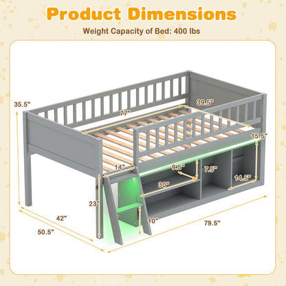 Twin Loft Bed with LED Lights & Bookshelf for Kids in gray by DirectDeals on Tampa Home & Garden Store