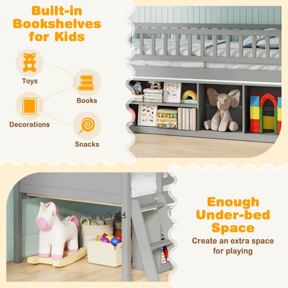 Twin loft bed with LED lights and bookshelf for kids, gray finish by DirectDeals with under-bed on Tampa Home & Garden Store