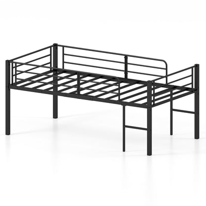 Twin Size Low Loft Bed by DirectDeals with safety guardrails and 2 ladders, black metal frame on Tampa Home & Garden Store
