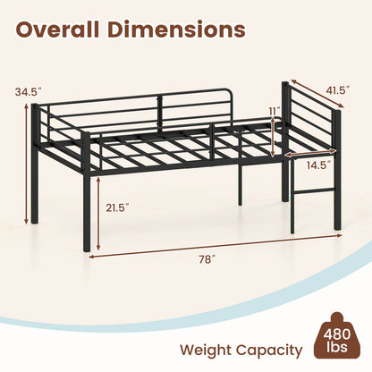 Twin Size Low Loft Bed DirectDeals in black metal with safety guardrails and 2 ladders on Tampa Home & Garden Store