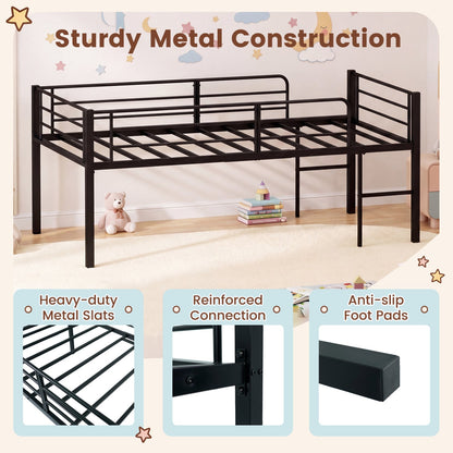 Twin size low loft bed with black metal frame, safety guardrails and 2 ladders DirectDeals on Tampa Home & Garden Store