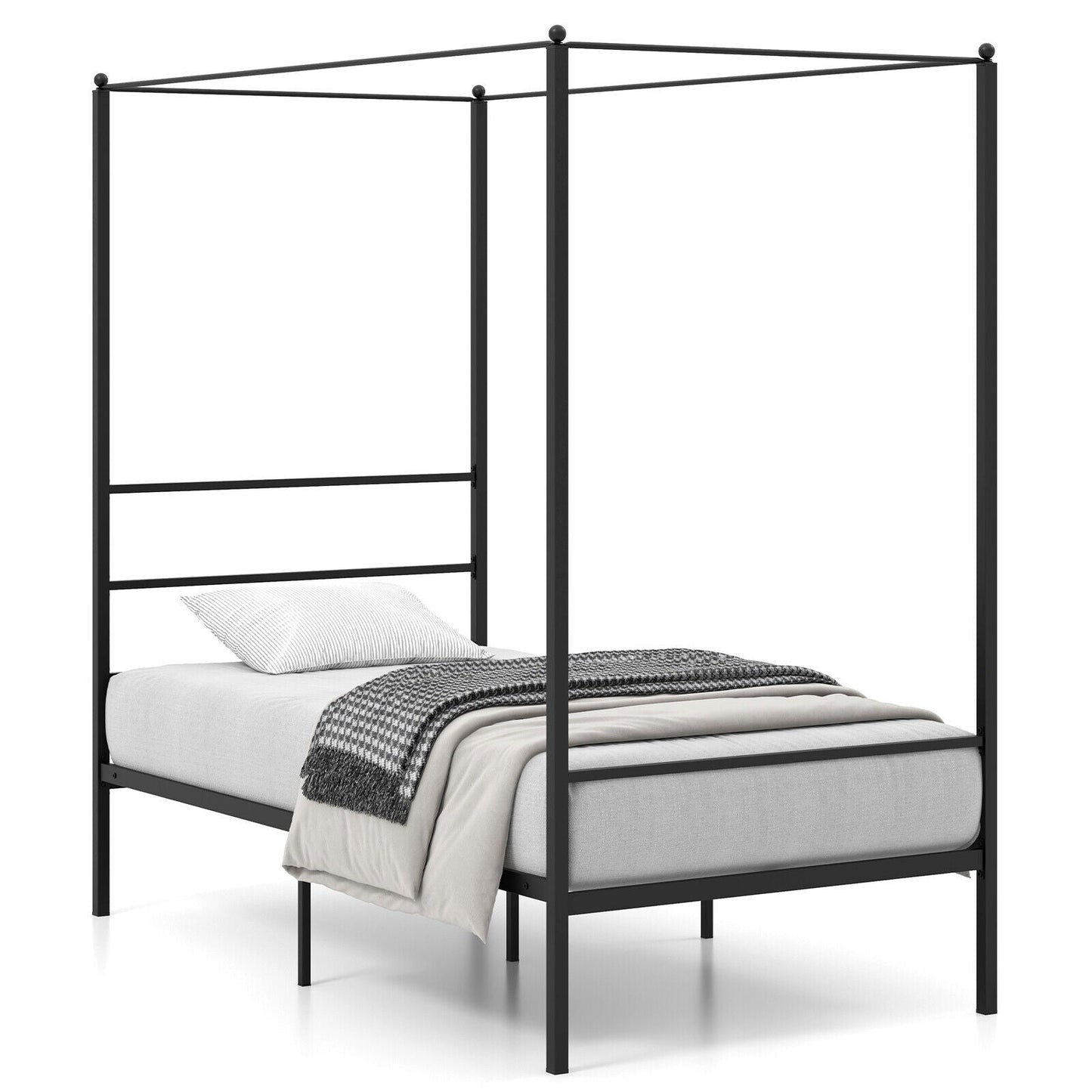 Marco de cama con dosel de metal de tamaño doble/completo/Queen con soporte de listones-Tamaño doble